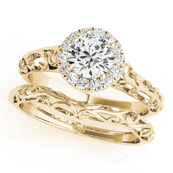 18K Yellow Gold Diamond Halo Engagement Ring