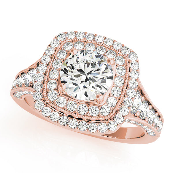 14K Rose Gold Diamond Halo Engagement Ring - 1.87 ctw