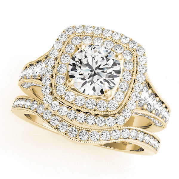 14K Yellow Gold Diamond Halo Engagement Ring 1.87 ctw