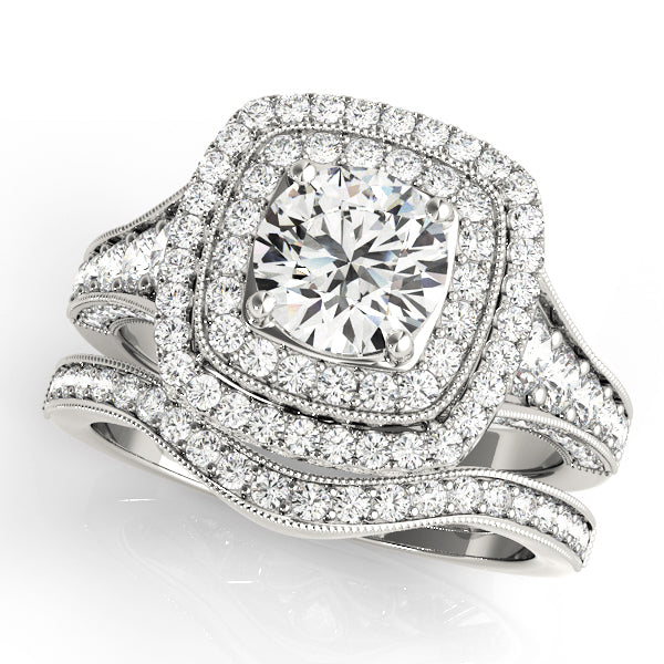 14K White Gold Round Diamond Halo Engagement Ring