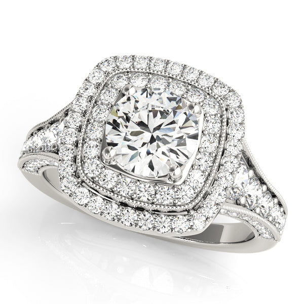 14K White Gold Round Diamond Halo Engagement Ring
