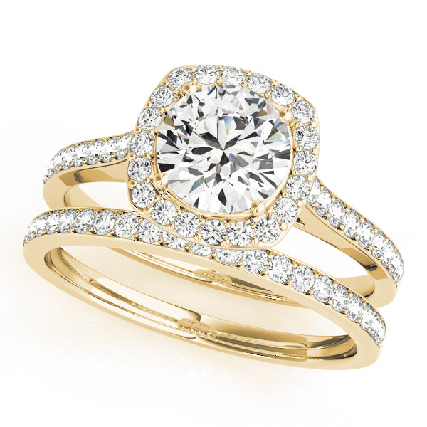 14K Yellow Gold Round Diamond Halo Engagement Ring