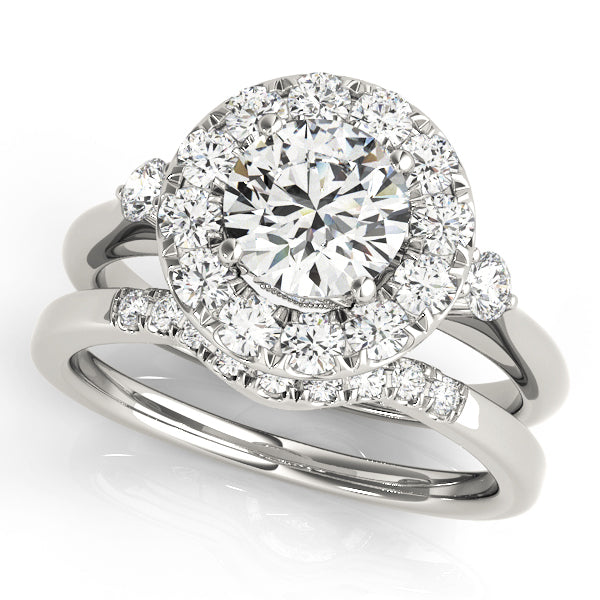 Platinum 1.38 ctw Round Diamond Halo Engagement Ring