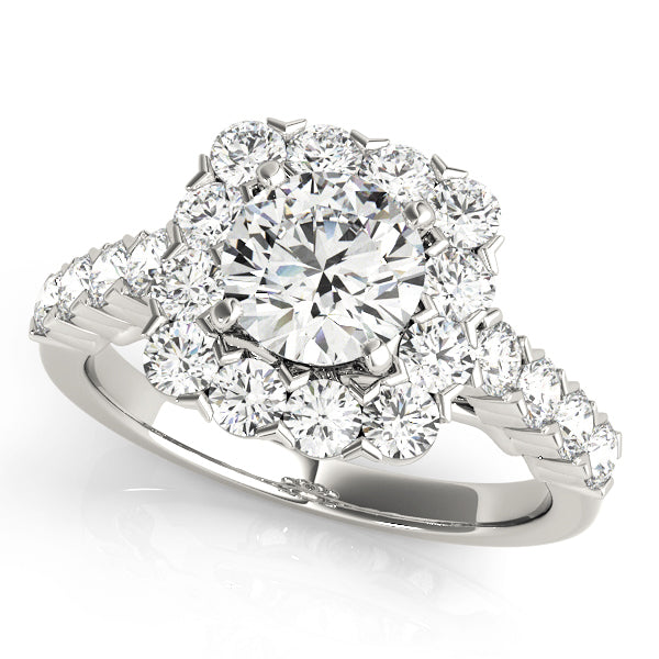 14K White Gold Round Diamond Engagement Ring Halo