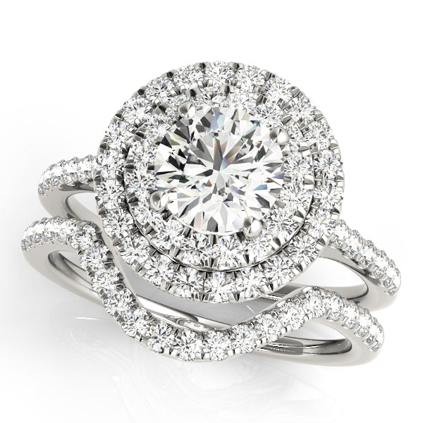 18K White Gold Round Diamond Halo Engagement Ring