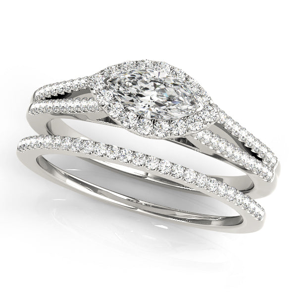 14K White Gold 1.33ctw Marquise Diamond Halo Ring