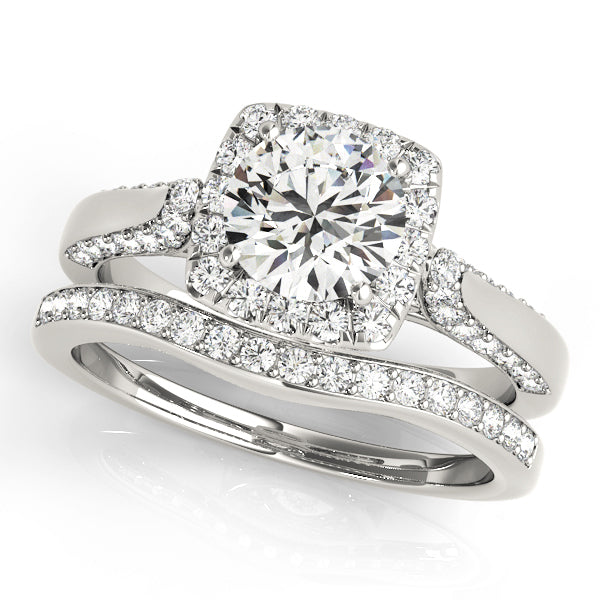 14K White Gold Round Diamond Halo Engagement Ring