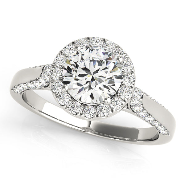 18K White Gold Round Diamond Halo Engagement Ring