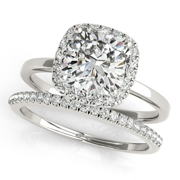 18K White Gold Cushion Diamond Halo Ring