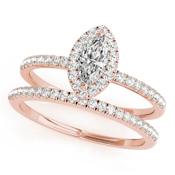 18K Rose Gold Marquise Diamond Halo Ring
