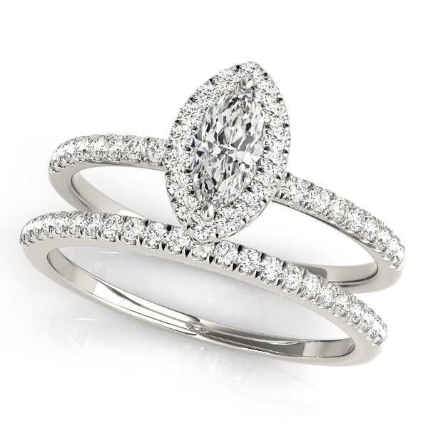 18K White Gold 1 ct Marquise Diamond Halo Ring