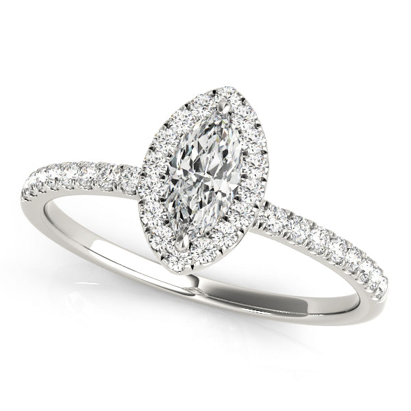 18K White Gold 1 ct Marquise Diamond Halo Ring