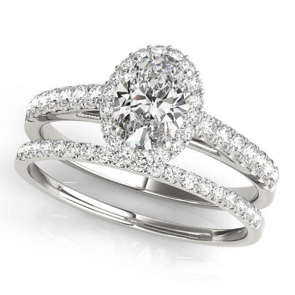 Platinum Oval Diamond Halo Engagement Ring 1/3 ctw