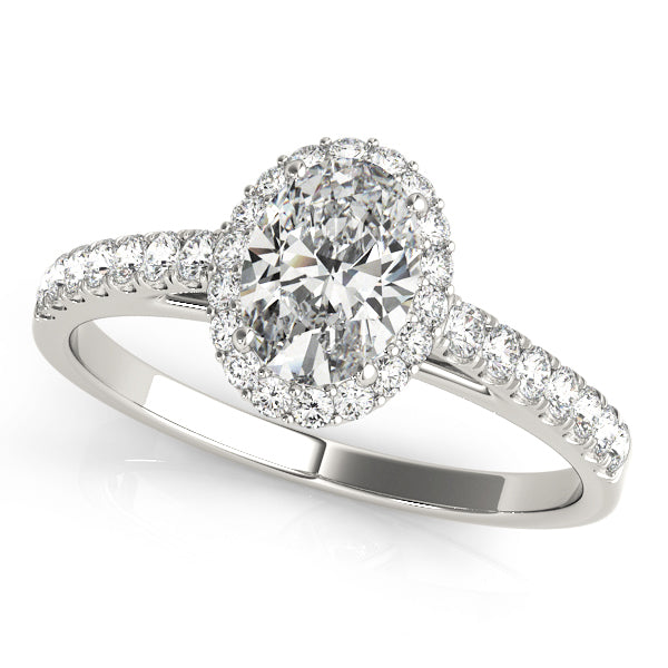 14K White Gold Oval Diamond Engagement Ring with Halo