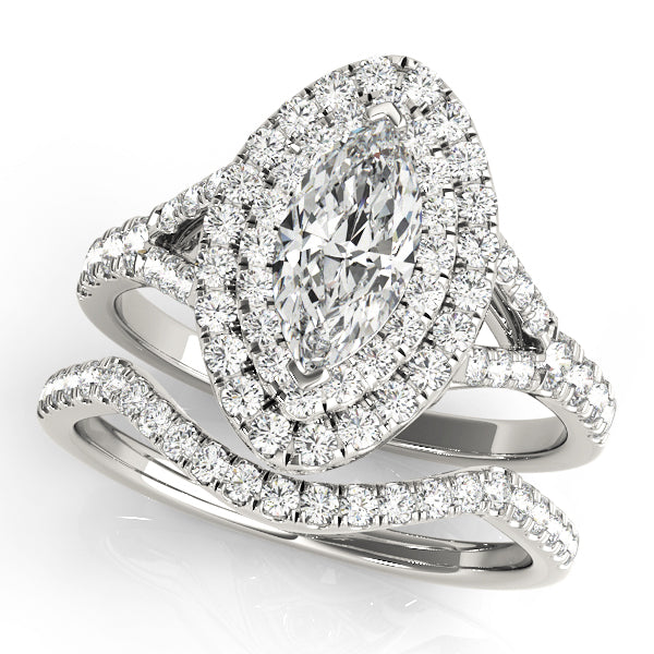 14K White Gold Marquise Diamond Halo Ring