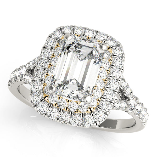 14K Yellow Gold Emerald Diamond Halo Ring