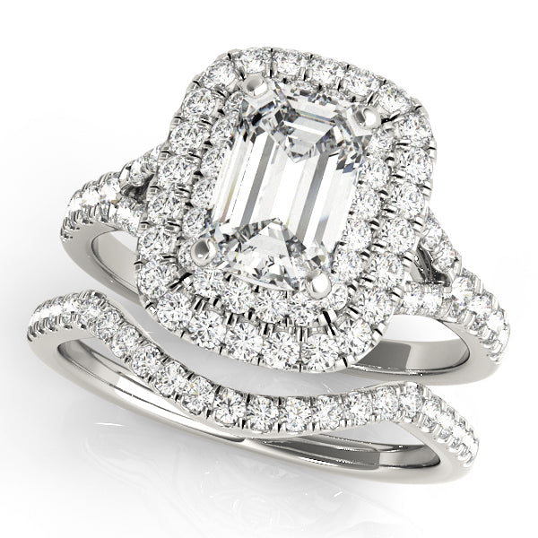 18K White Gold Emerald Diamond Halo Ring