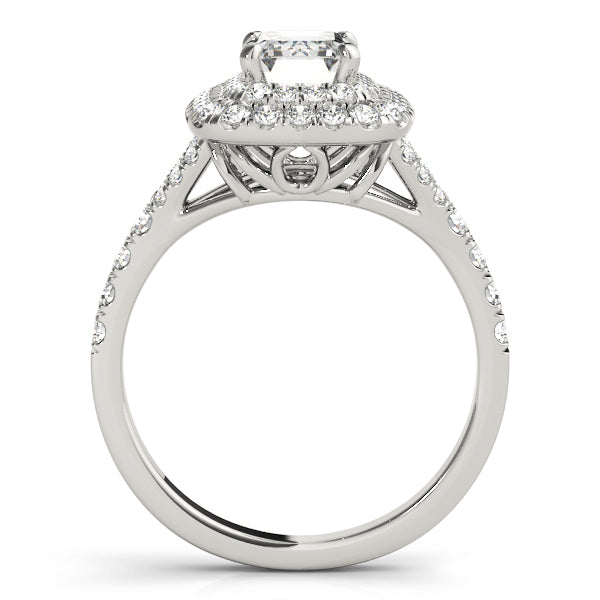 18K White Gold Emerald Diamond Halo Ring