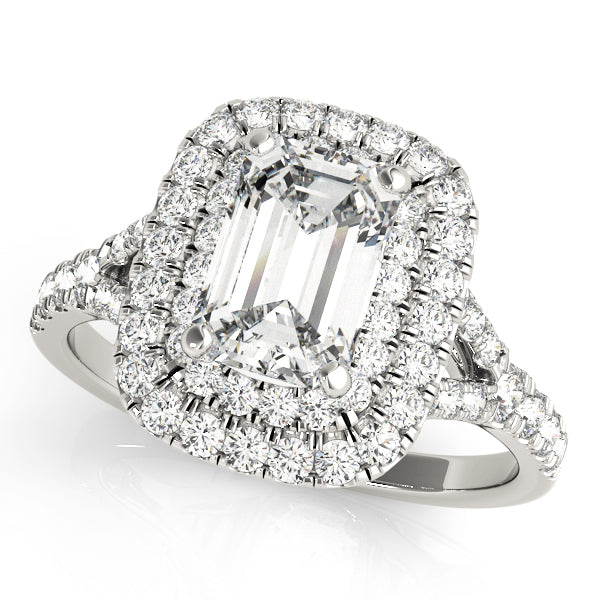 Platinum Emerald Diamond Halo Engagement Ring