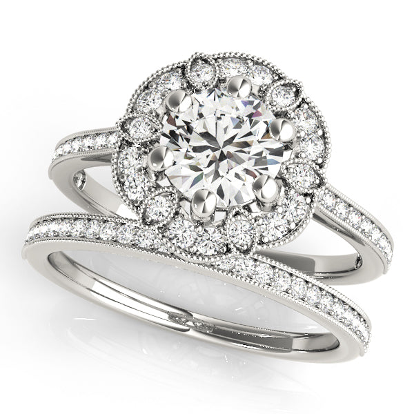 18K White Gold Round Diamond Halo Ring