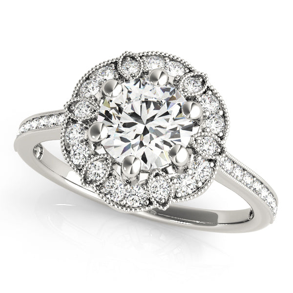Platinum 1.2 ctw Round Diamond Halo Engagement Ring