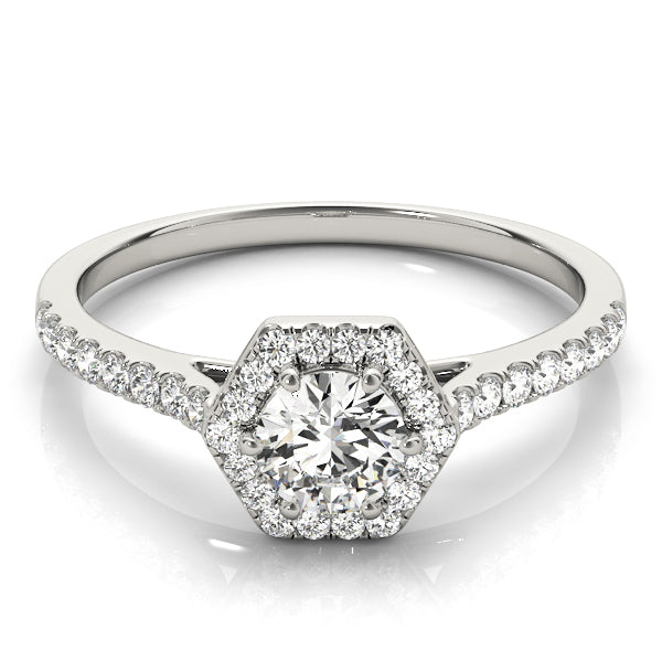 14K White Gold Round Diamond Engagement Ring Halo