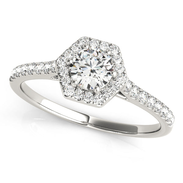18K White Gold Round Diamond Halo Engagement Ring