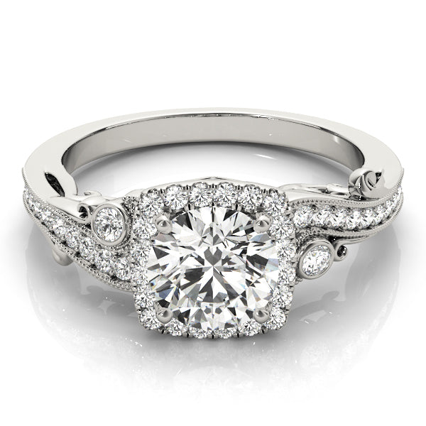 Platinum 1.33ctw Round Diamond Halo Engagement Ring