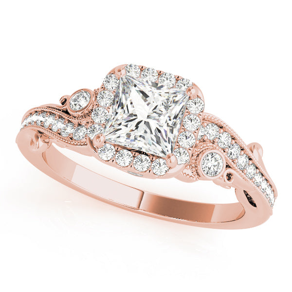 14K Rose Gold Diamond Halo Engagement Ring