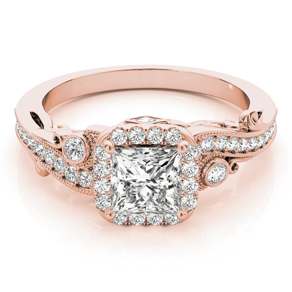 14K Rose Gold Diamond Halo Engagement Ring