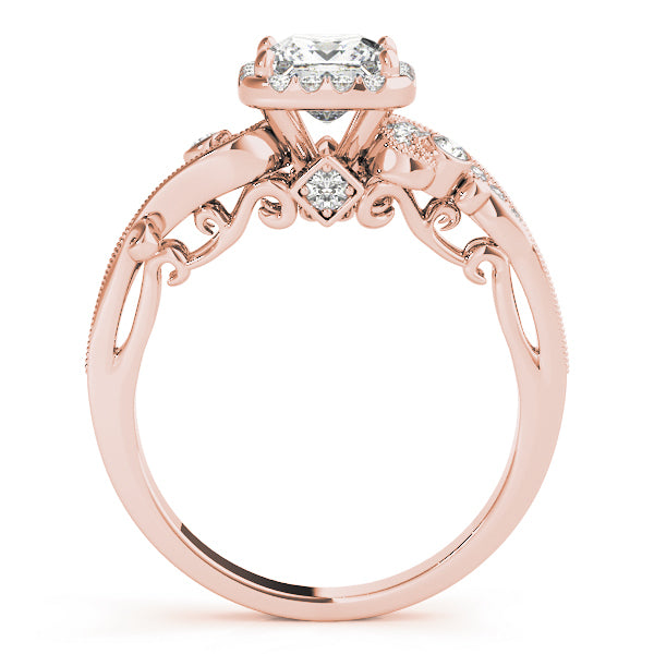14K Rose Gold Diamond Halo Engagement Ring