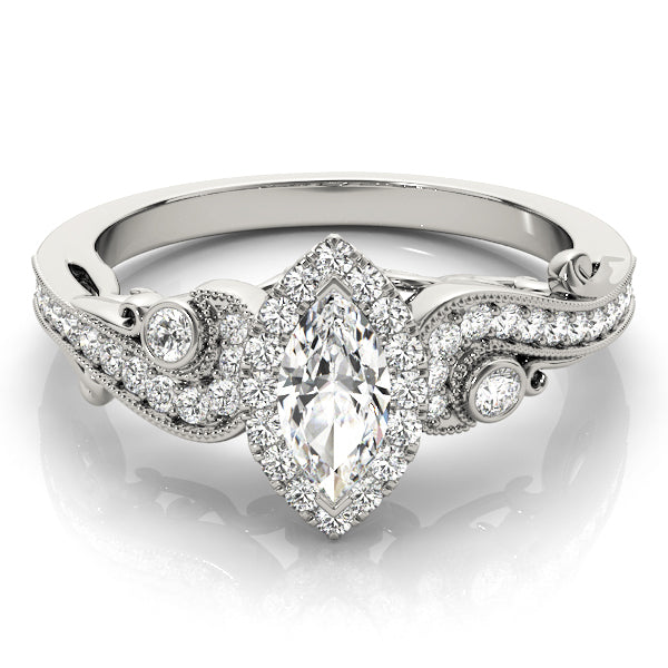 14K White Gold 1.33ctw Marquise Diamond Halo Ring