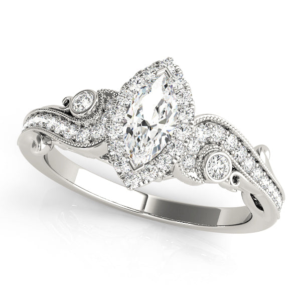 18K White Gold Marquise Diamond Halo Ring