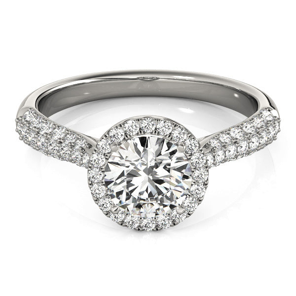 18K White Gold Round Diamond Halo Engagement Ring