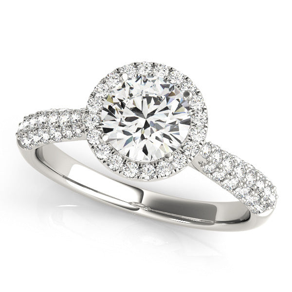 Platinum 1.33ctw Round Diamond Halo Engagement Ring