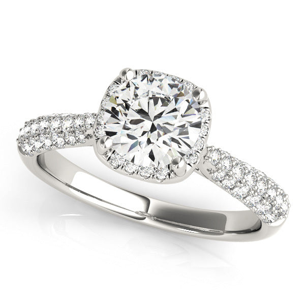 Platinum 1.33ctw Round Diamond Halo Engagement Ring