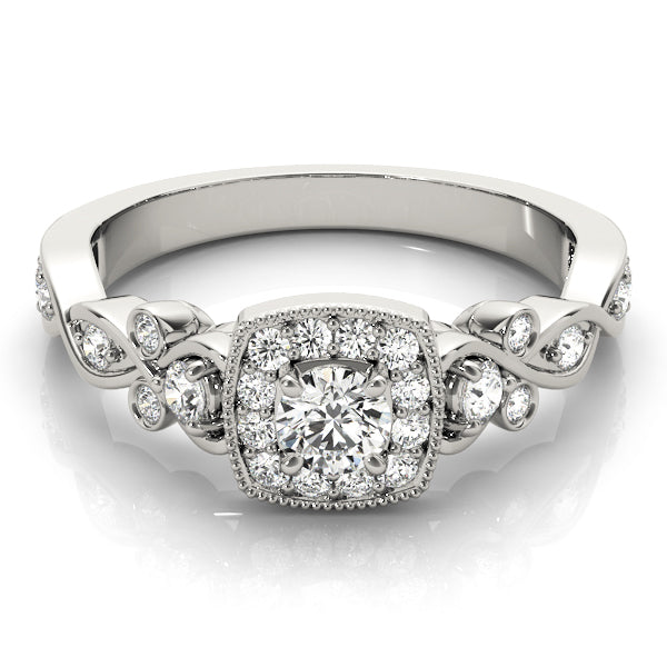 18K White Gold Round Diamond Halo Engagement Ring