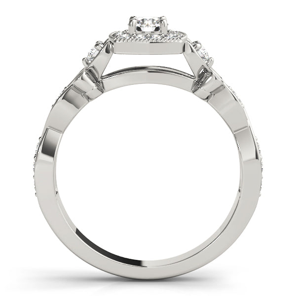 18K White Gold Round Diamond Halo Engagement Ring