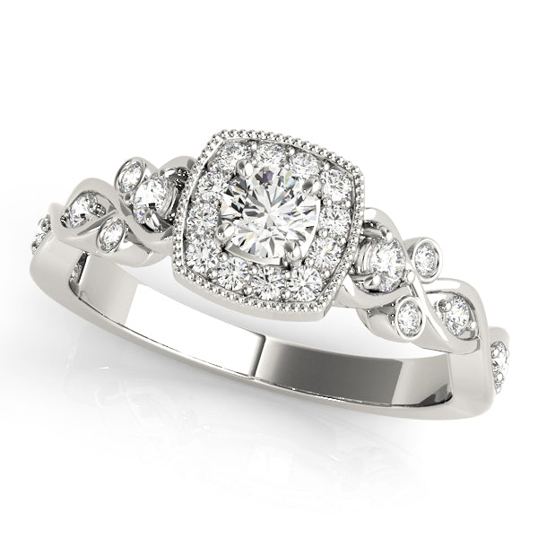 14K White Gold Round Diamond Halo Engagement Ring