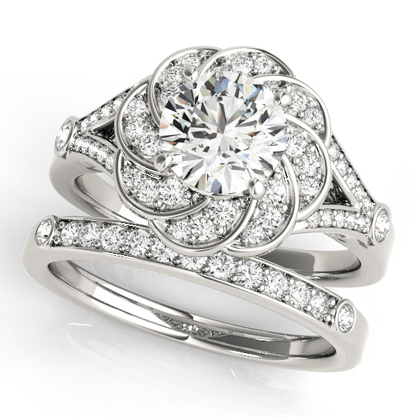 Platinum 1.25 ctw Round Diamond Halo Engagement Ring