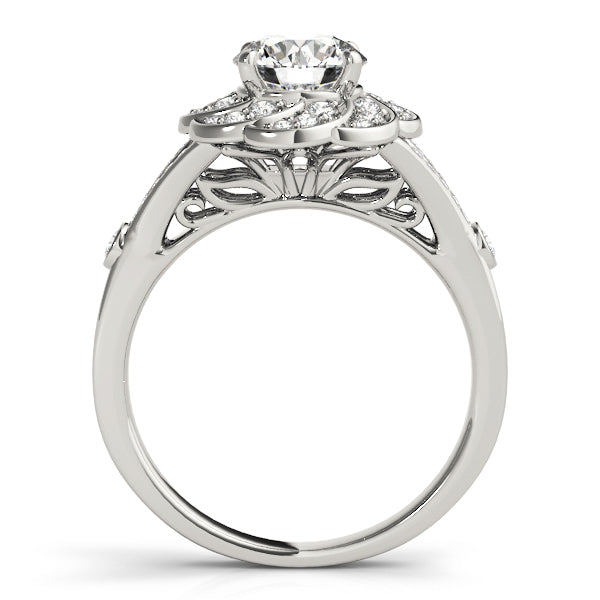 14K White Gold Round Diamond Halo Engagement Ring