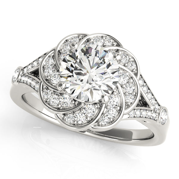 18K White Gold Round Diamond Halo Engagement Ring