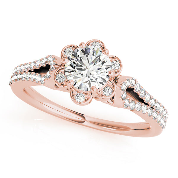 14K Rose Gold Round Diamond Halo Engagement Ring