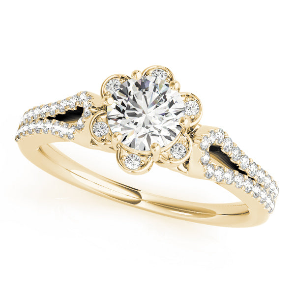 18K Yellow Gold Diamond Halo Engagement Ring 3/4 ctw