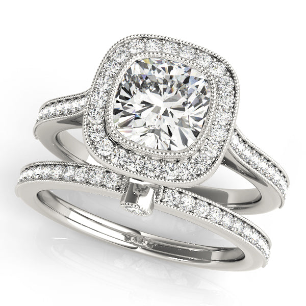 14K White Gold Cushion Diamond Engagement Ring