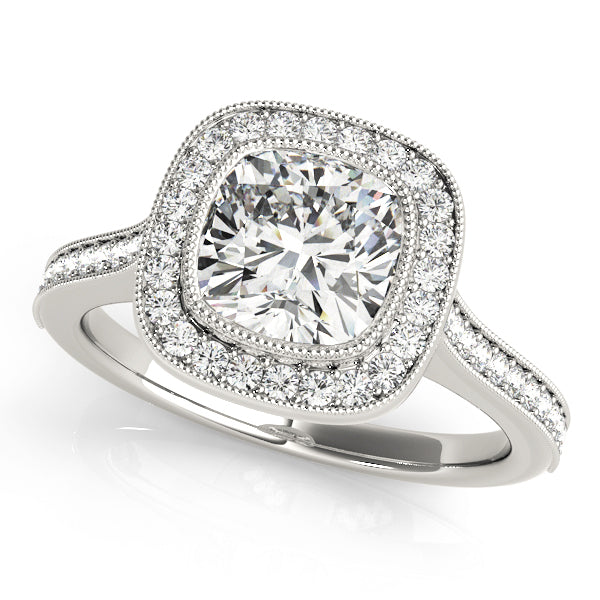 18K White Gold Cushion Diamond Halo Ring
