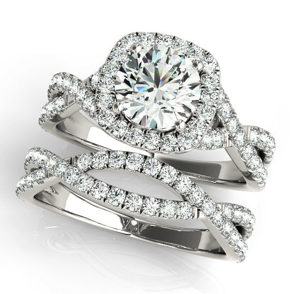 Platinum 1.5 ctw Round Diamond Halo Engagement Ring