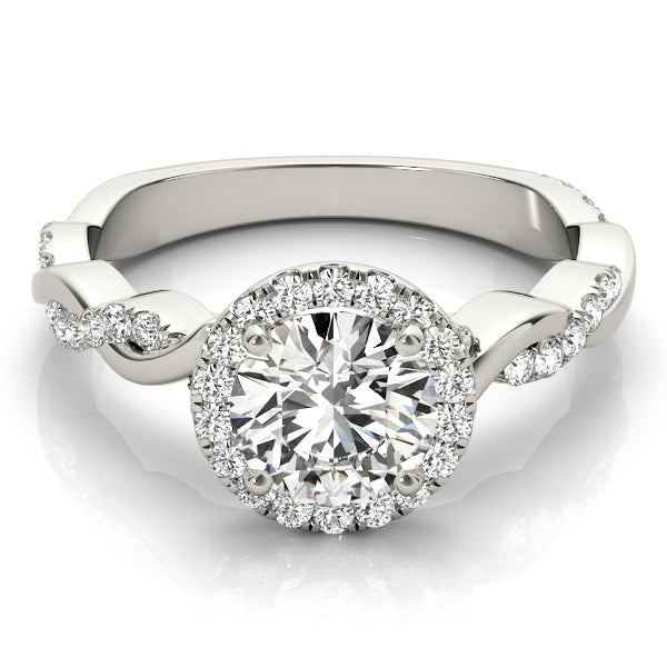 18K White Gold Round Diamond Halo Engagement Ring