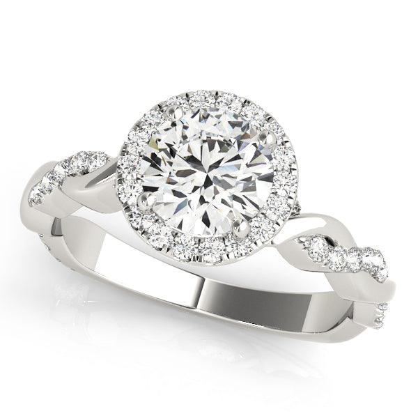 18K White Gold Round Diamond Halo Engagement Ring