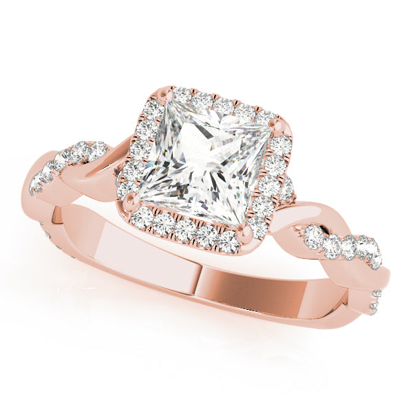 14K Rose Gold Diamond Halo Engagement Ring